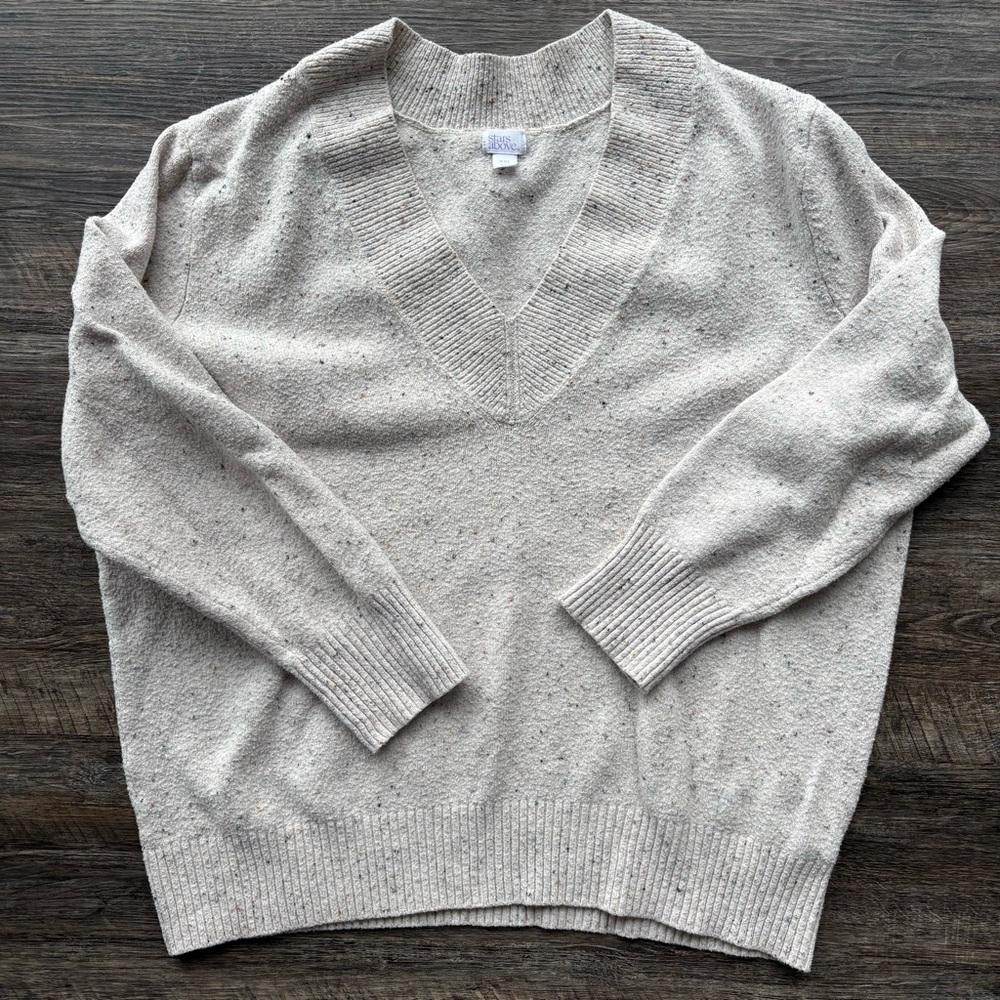 Sweater Set - joggers & v-neck sweater - speckled cream color - cotton blend - Picture 3 of 11